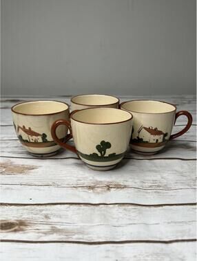 Vintage Hand-Painted Ceramic Devon Ware Cup‎ Set